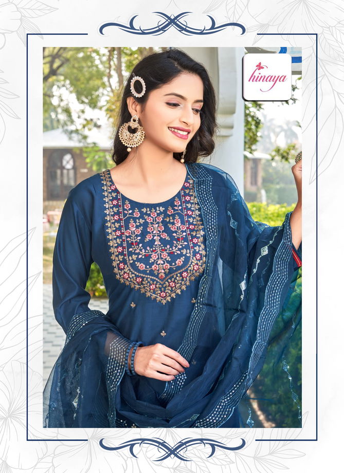 Alexa Vol 1 By Hinaya Roman Silk Heavy Embroidery Designer Readymade Suits Wholesale Shop In Surat